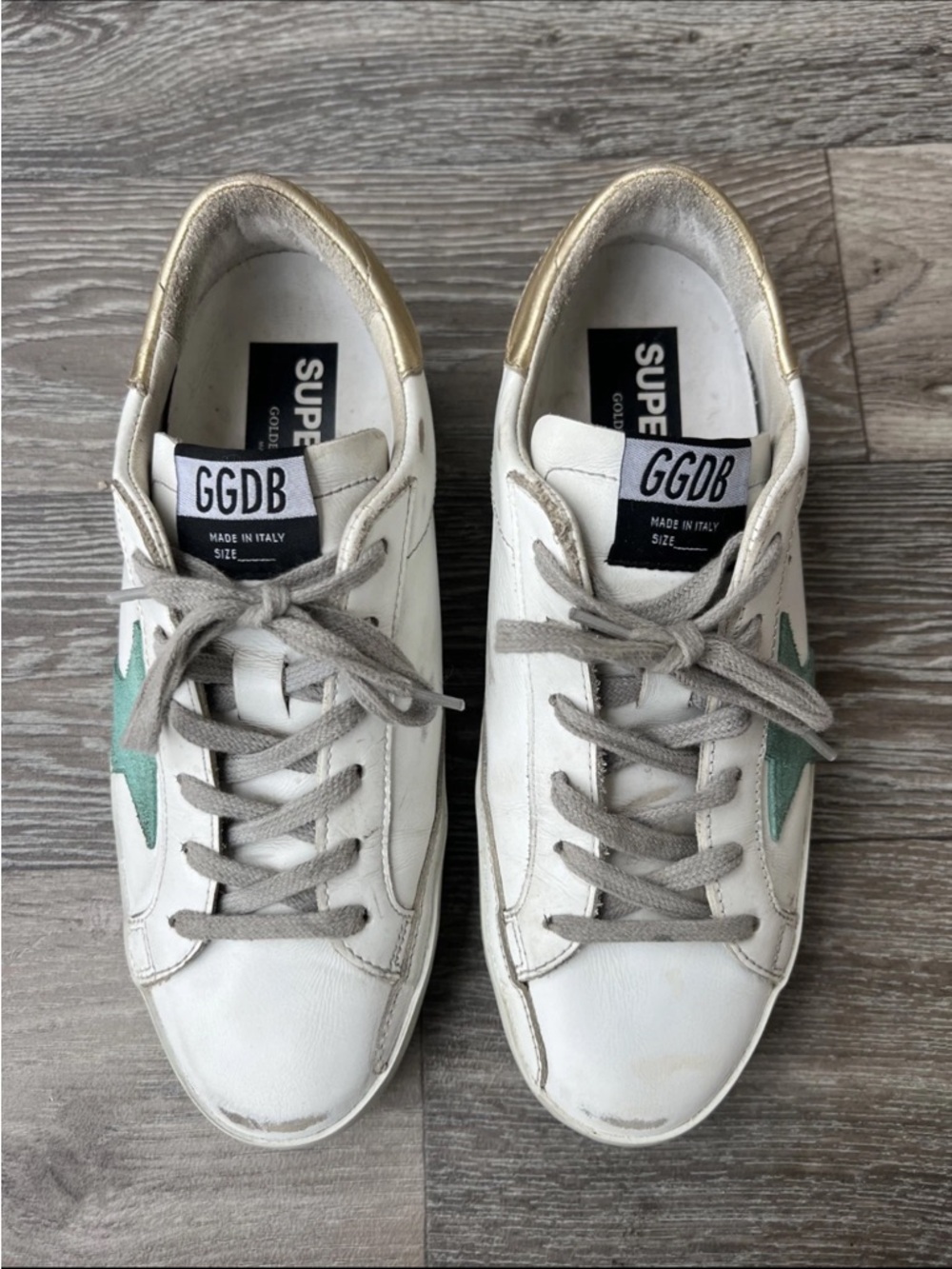 Golden Goose White Sneakers with Mint Green Star Gold excellent condition 39 box - Picture 4 of 4